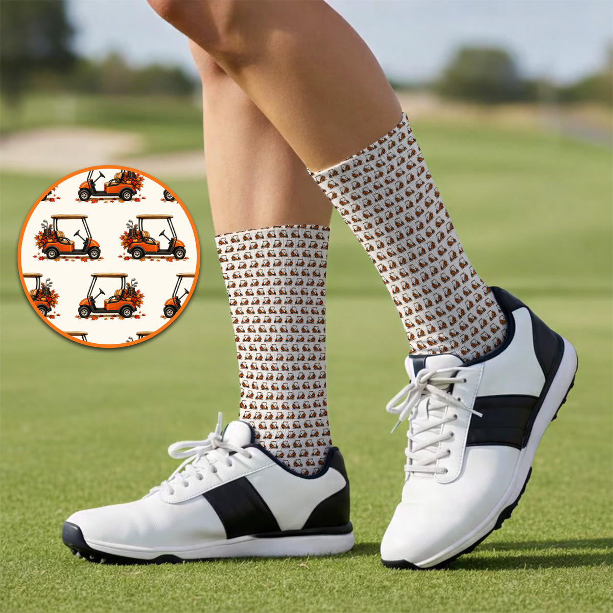 Fall Pattern Golf Socks, Autumn Golf Cart Sock, Funny Golf Gift For Golfer