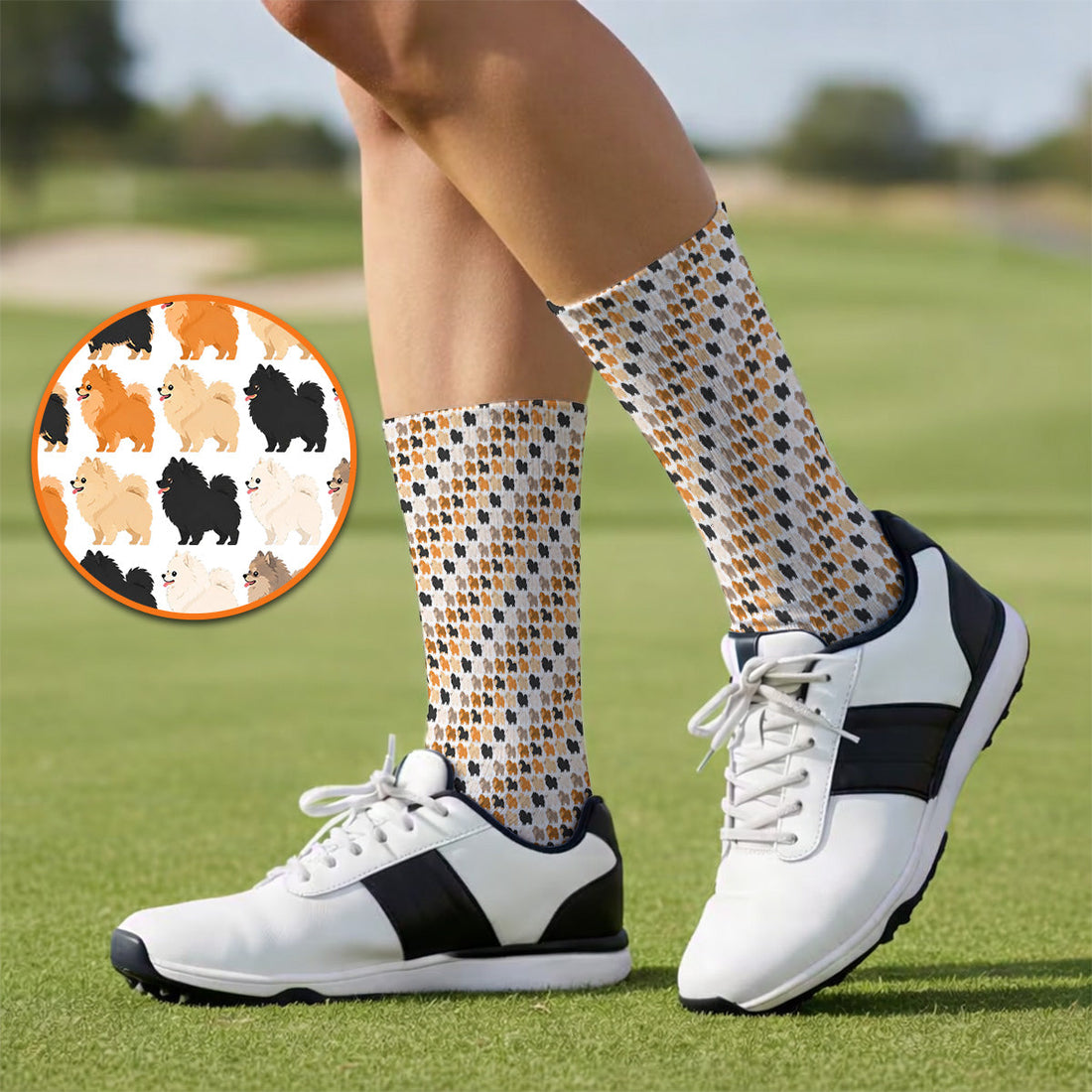 Cute Pomeranian Pattern Golf Socks, Pomeranian Dog Golf Sock, Funny Golf Gift For Golfer
