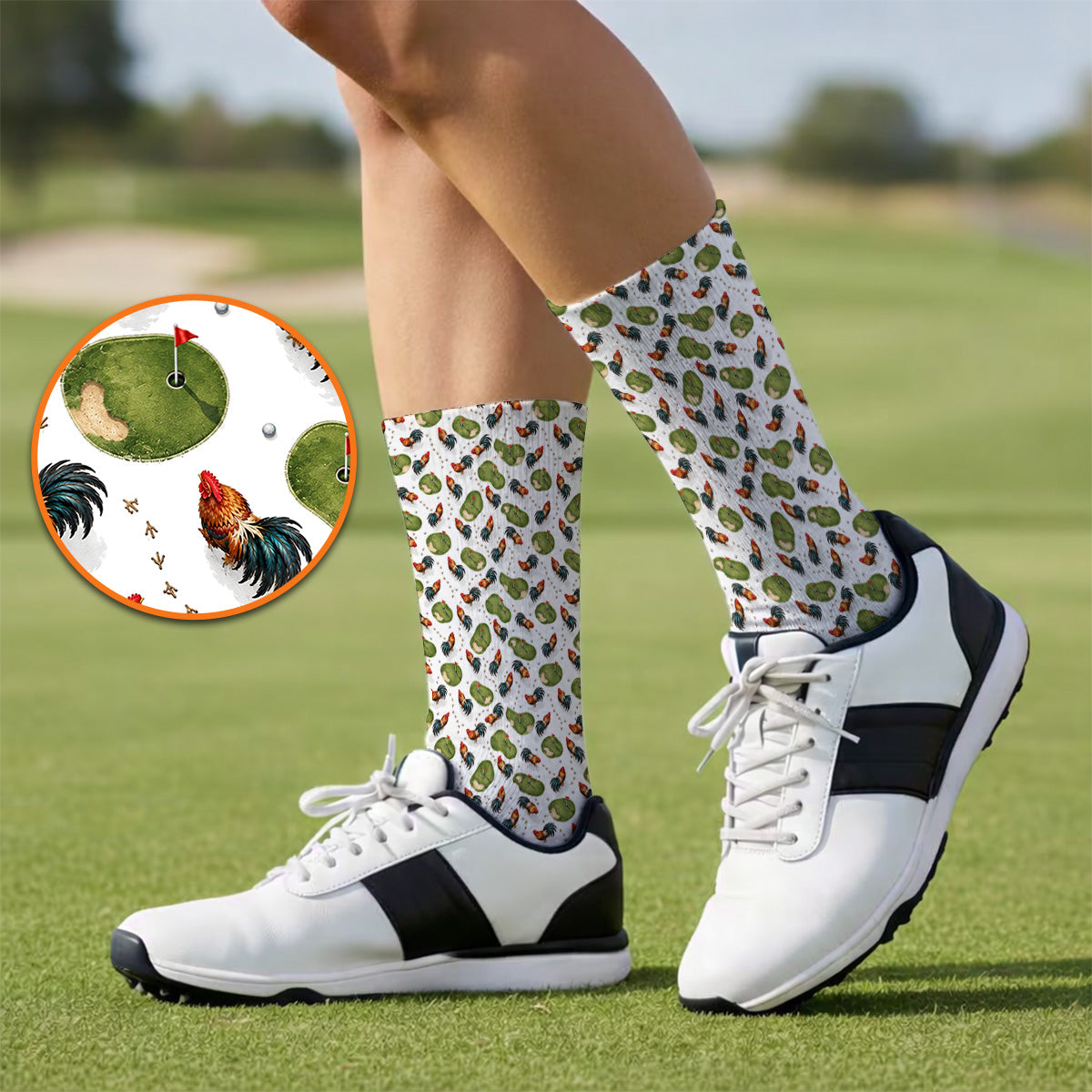 Vintage Rooster Golf Socks, Chicken Pattern Golf Sock For Rooster Lovers, Golf Gift For Golfers