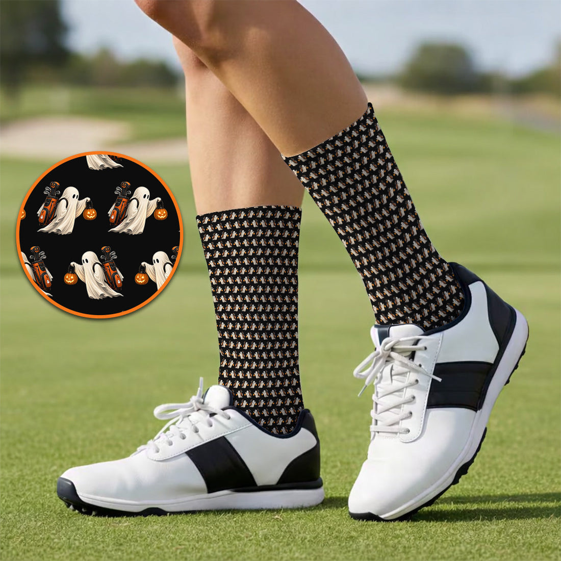 Halloween Golf Socks, Ghost Pattern Golf Sock, Spooky Golf Gift for Golf Lovers