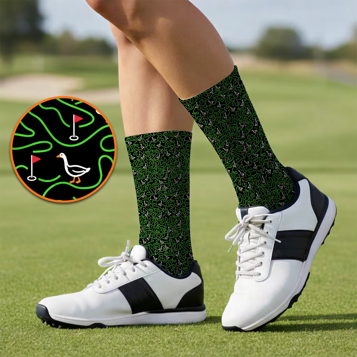 Goose Pattern Golf Socks, Funny Goose & Golf Sock, Golf Gift For Golfer