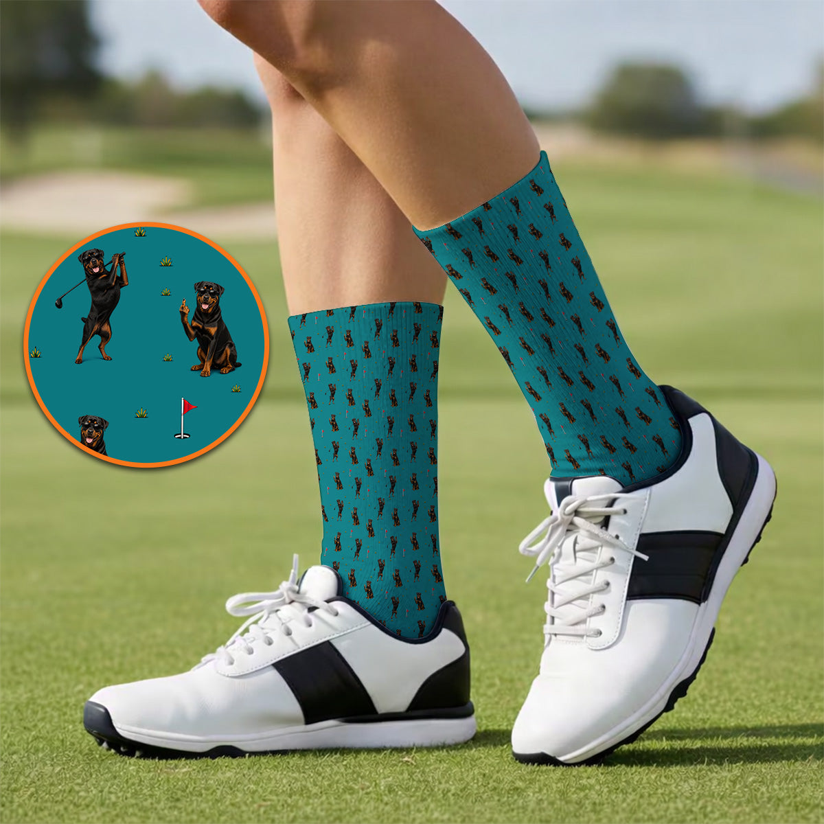 Rottweiler Golf Pattern Socks, Funny Rottweiler Playing Golf Sock, Dog Lover Gift For Golfer