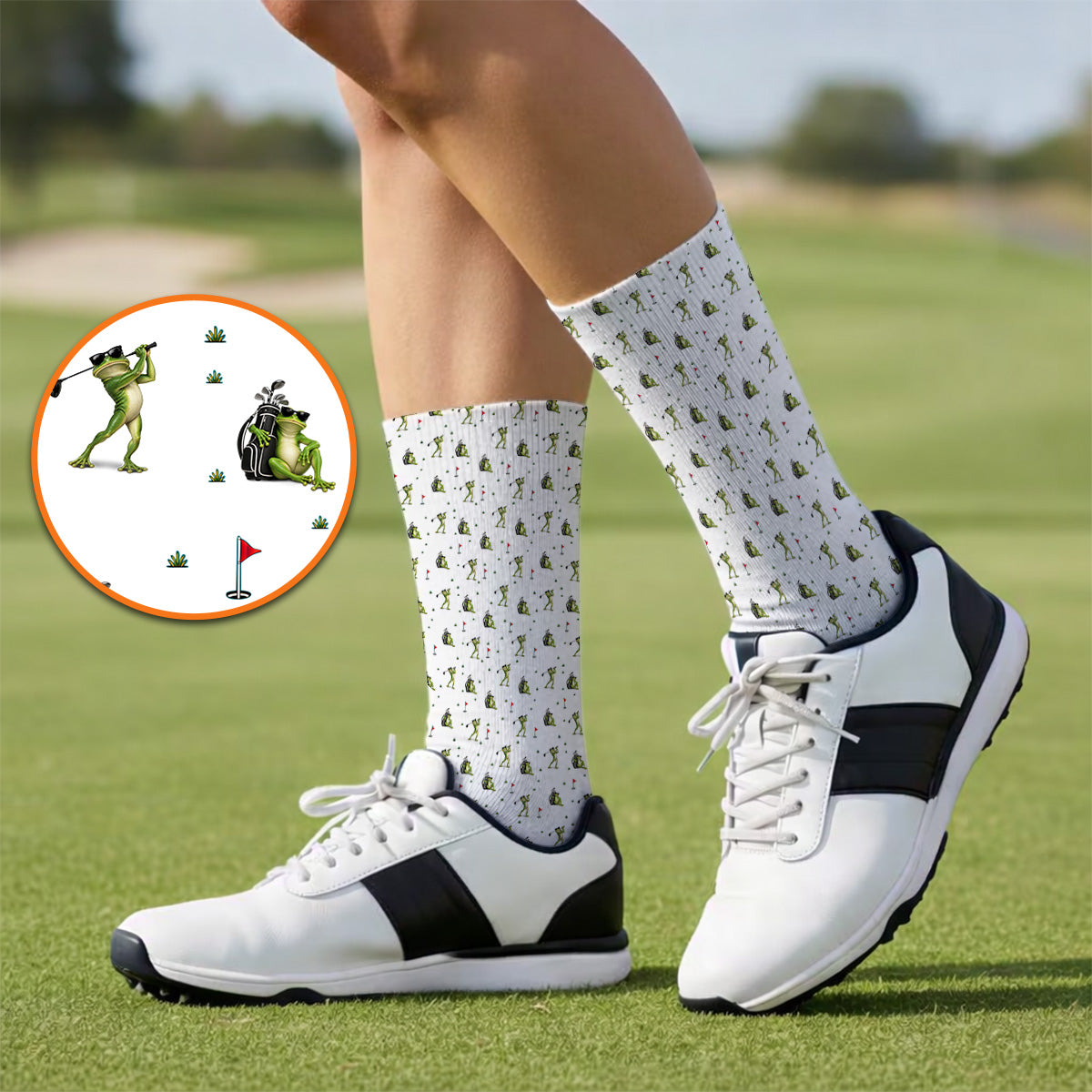 Cool Frog Golf Socks, Frog Golf Pattern Sock, Funny Golf Gift For Golfer