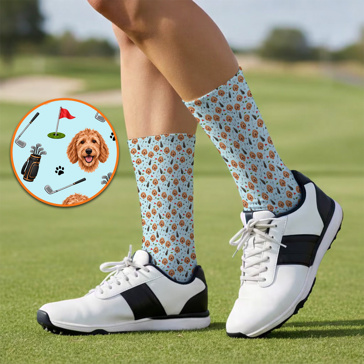 Goldendoodle Golf Socks, Crazy Doodle Dog Pattern Golf Sock, Golf Gift For Golfers