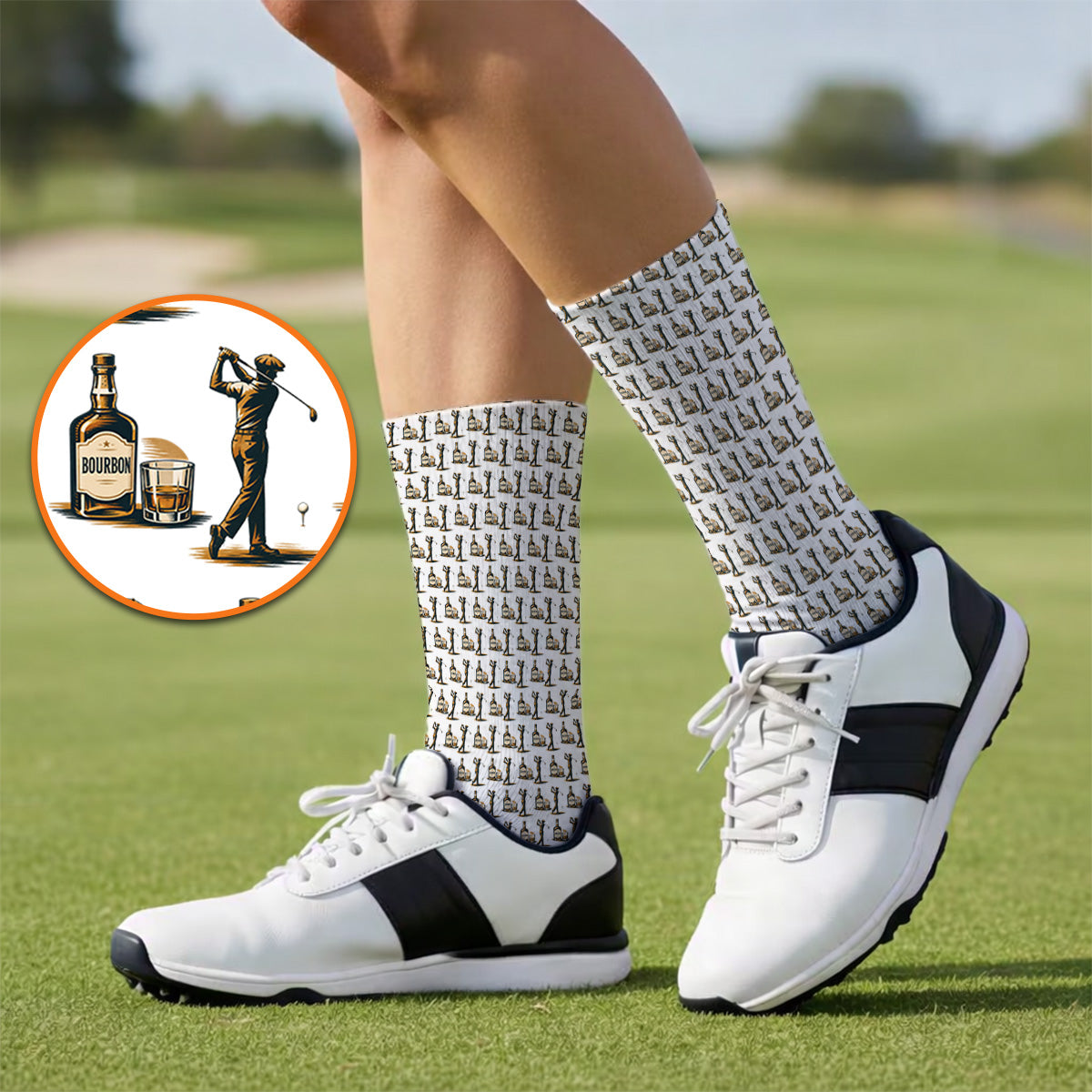 Bourbon Golf Socks, Whiskey Lover Golf Pattern Sock, Funny Golf Gift For Golfer