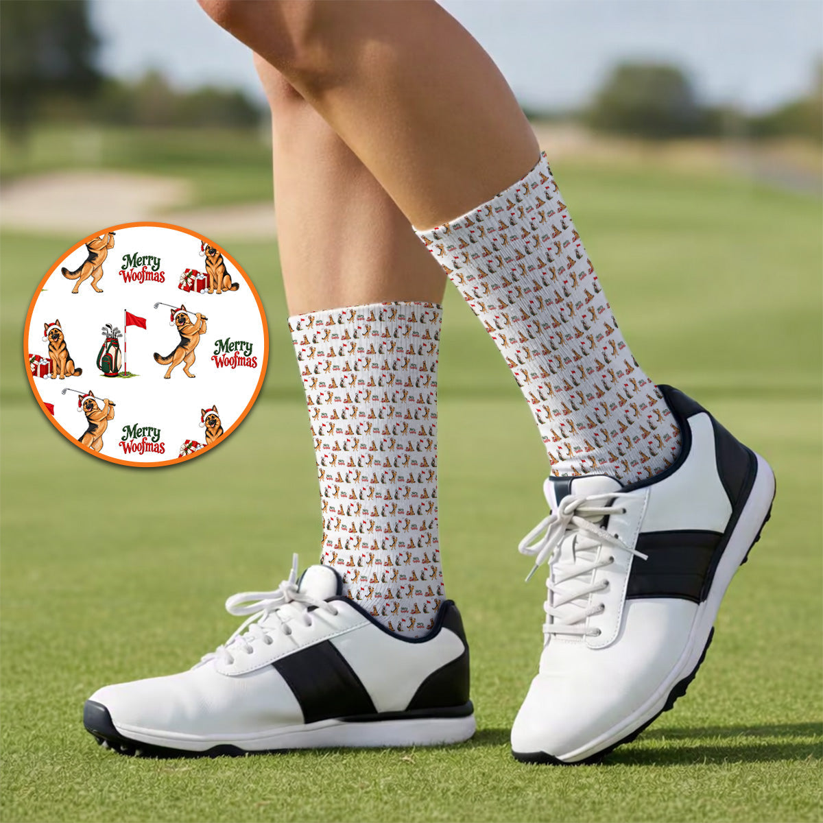 Merry Woofmas German Shepherd Golf Socks, Christmas Dog Pattern Golf Sock, Xmas Golf Gift For Dog Lovers
