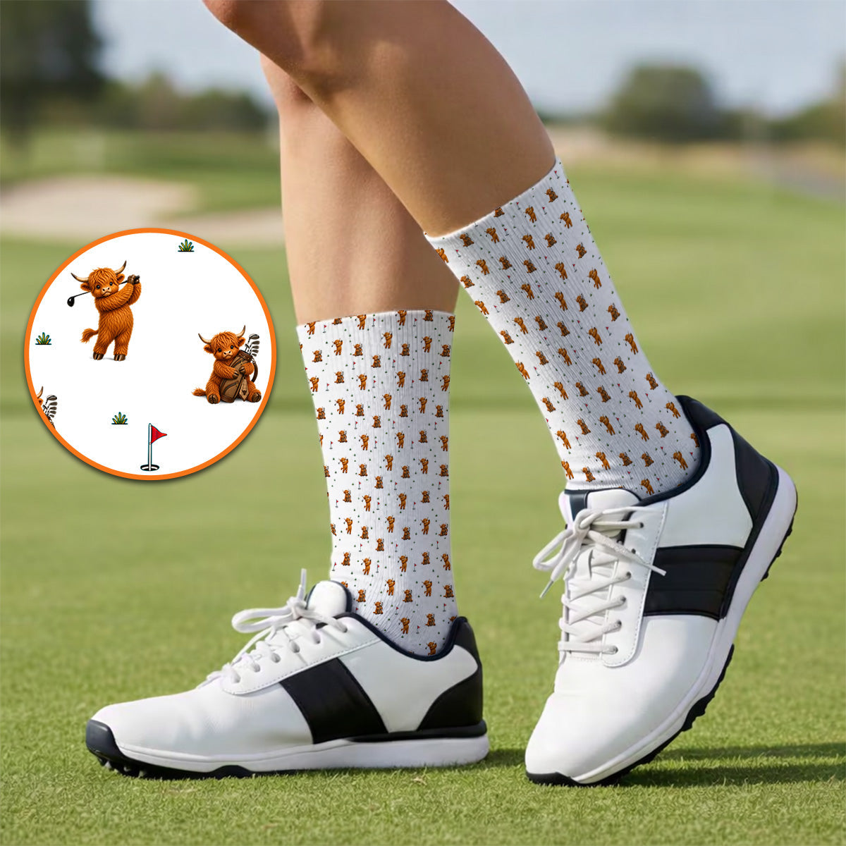 Highland Cow Swing Socks, Highland Cow Golfer Sock, Crazy Golf Gift For Golfer