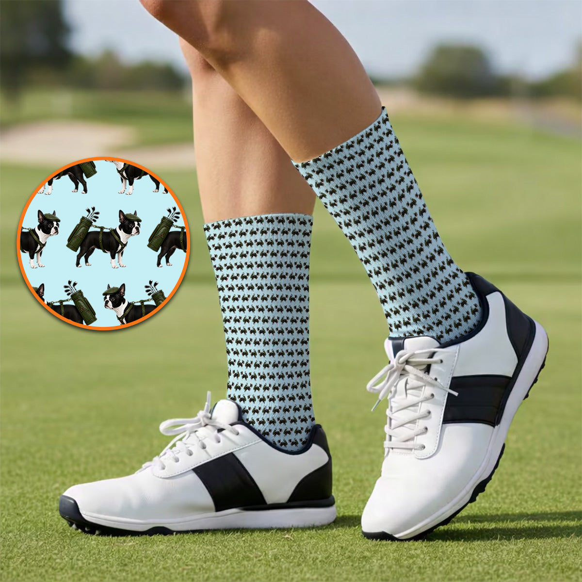Crazy Boston Terrier Pattern Golf Socks, Boston Terrier Golf Sock, Golf Gift For Golfer