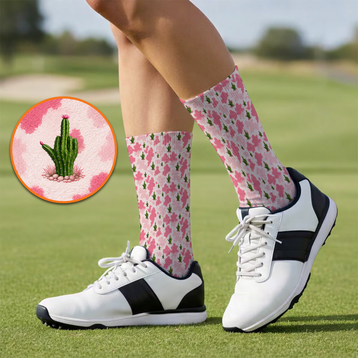 Funny Cowgirl Cactus Golf Socks, Pink Western Pattern Golf Sock, Cute Cowgirl Golf Gift For Golfers