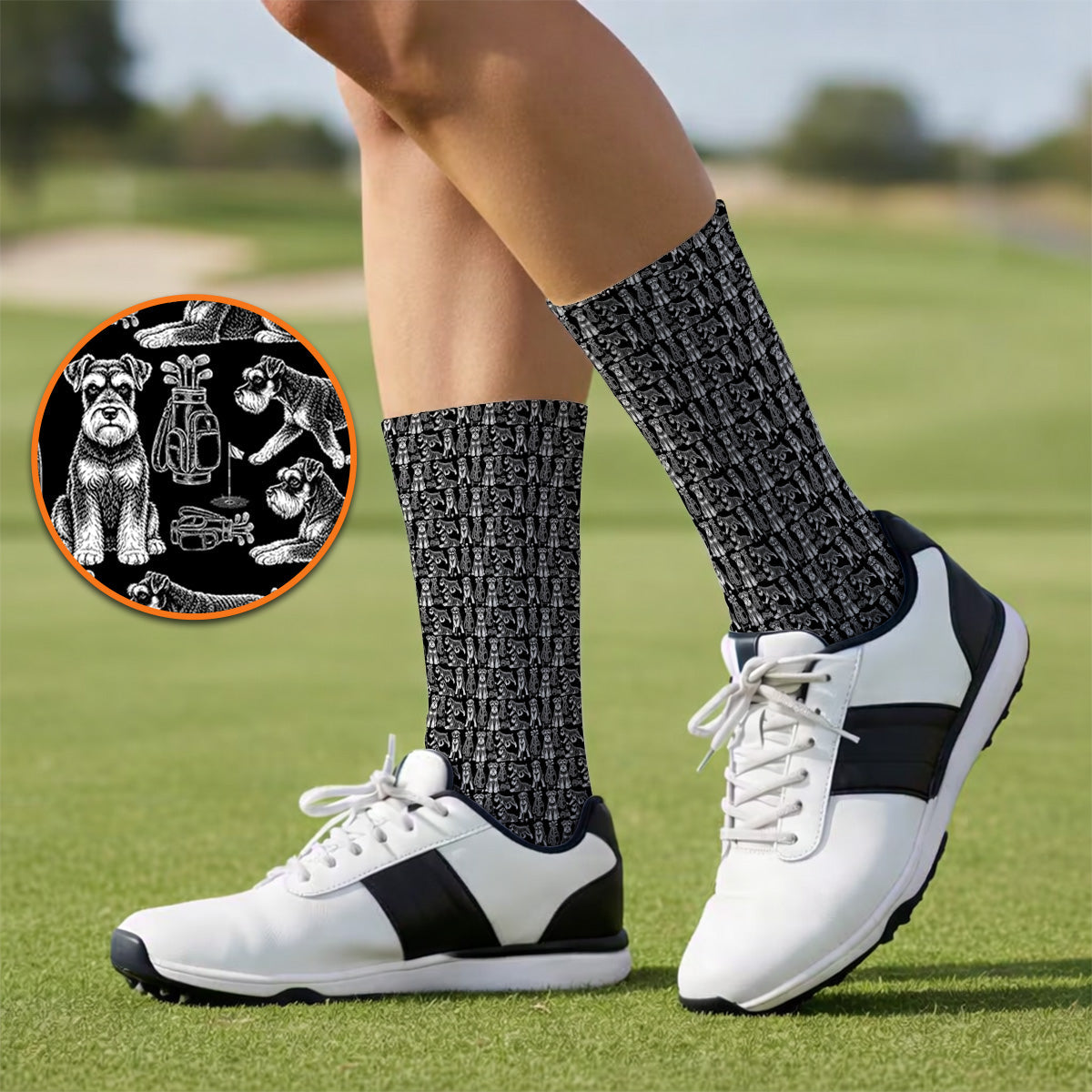 Miniature Schnauzer Golf Sock, Retro Schnauzer Golf Socks, Crazy Golf Gift For Golfer