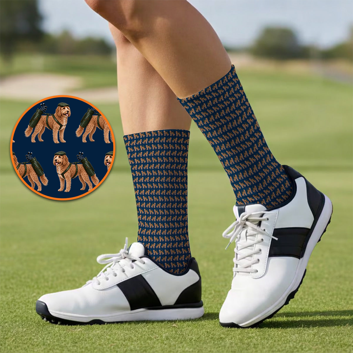 Goldendoodle Golf Socks, Funny Golfing Doodle Dog Pattern Golf Sock, Golf Gift For Golfers