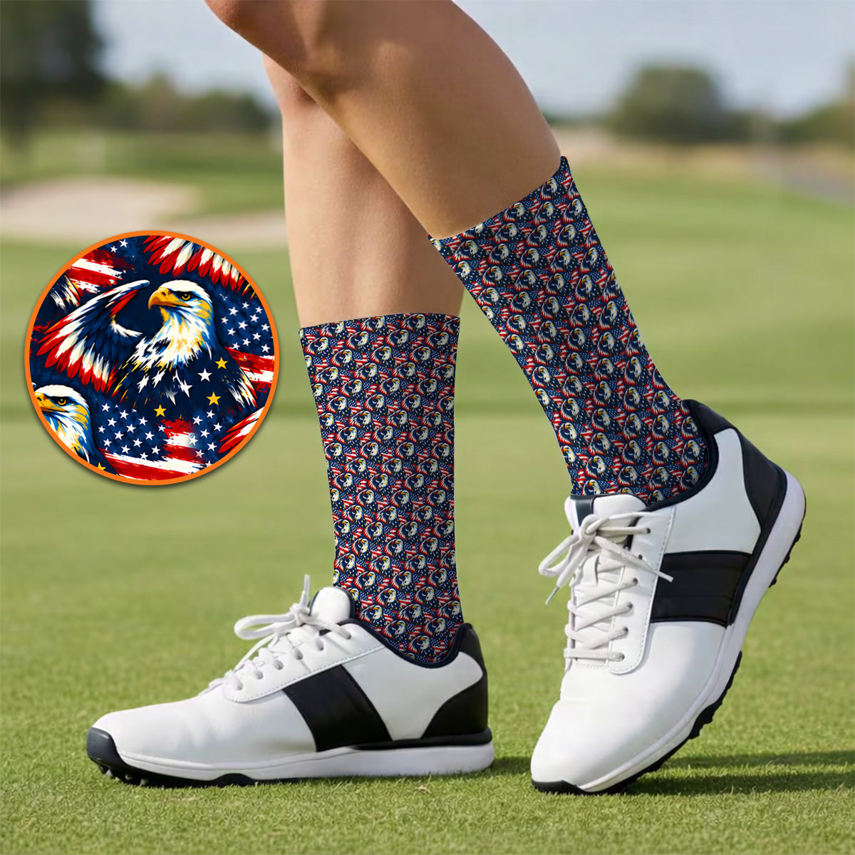 Veteran Bald Eagle Golf Socks, American Flag Patriotic Pattern Golf Sock, USA Military Golf Gift for Veterans