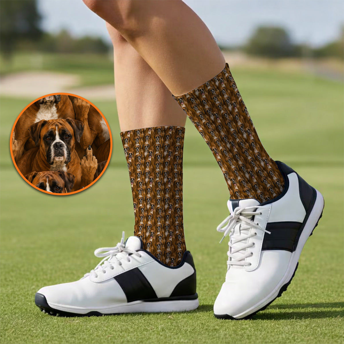 Crazy Boxer Middle Finger Golf Sock, Boxer Pattern Golf Socks for Golfer, Golf Gift for Dog Lovers