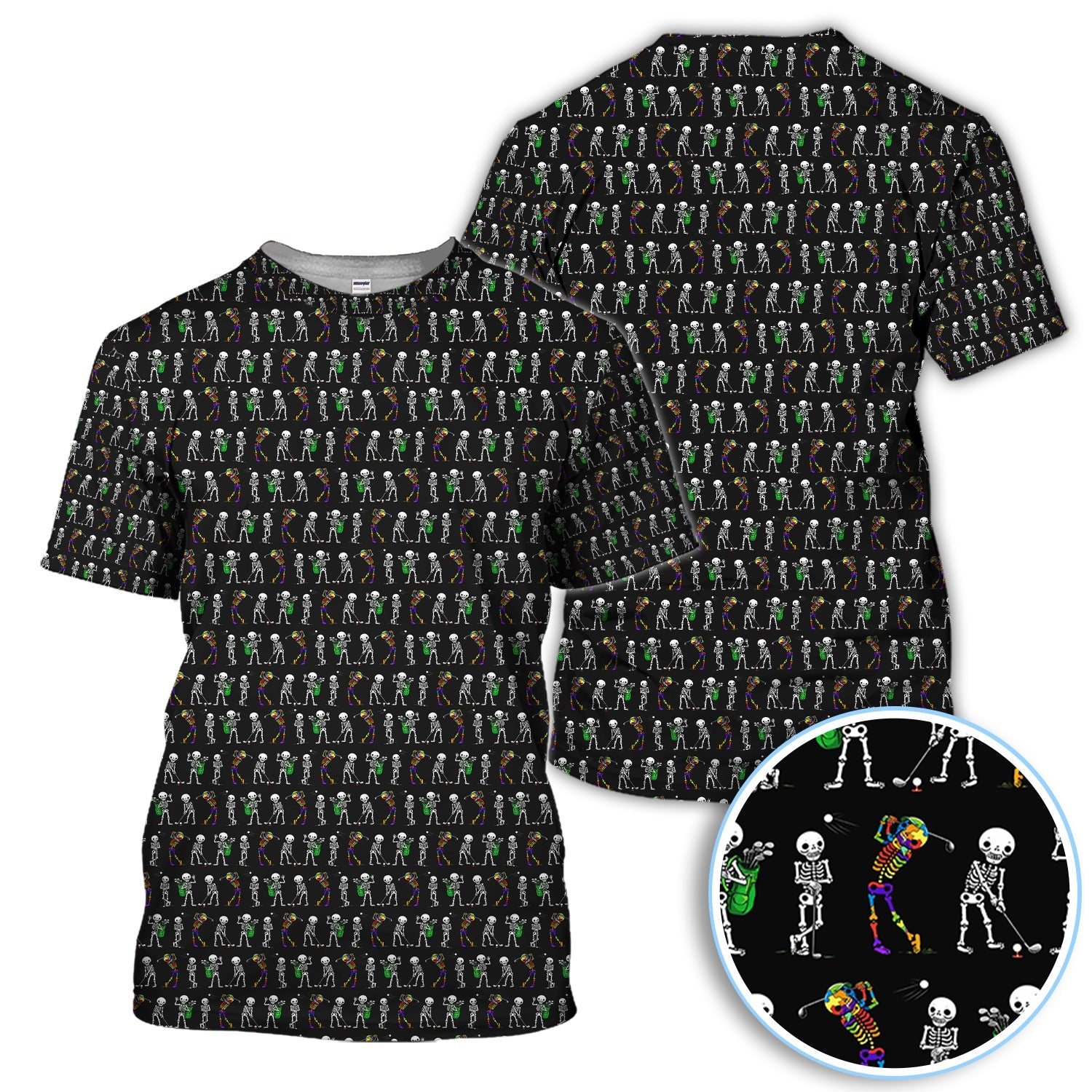 Funny Skeleton Golf Polo Shirt, Skeleton Golfer Pattern Shirt, Golf Lover Halloween Gift