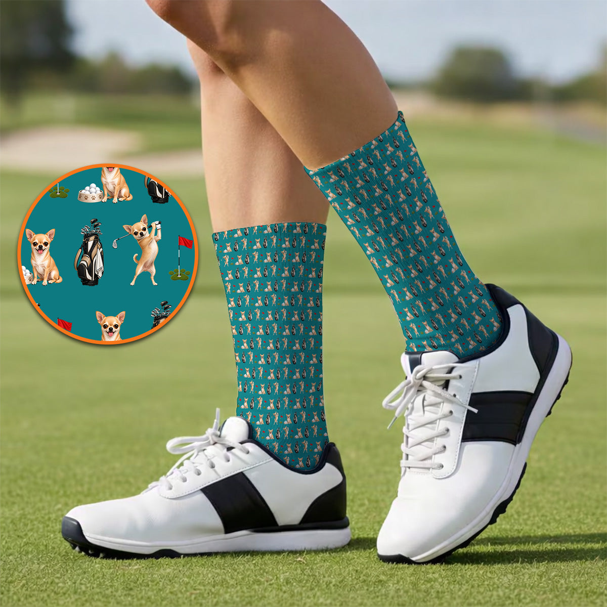 Chihuahua Golf Socks, Cute Chihuahua Golf Pattern Sock for Dog Lovers, Funny Golf Gift For Golfer