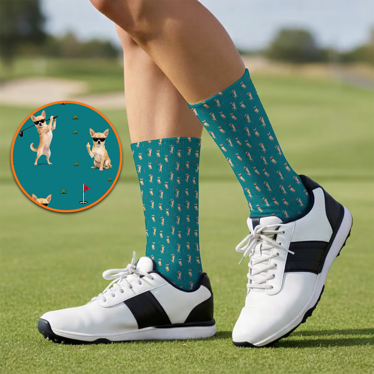 Funny Chihuahua Golf Socks, Cute Chihuahua Golf Pattern Sock for Dog Lovers, Crazy Golf Gift For Golfer