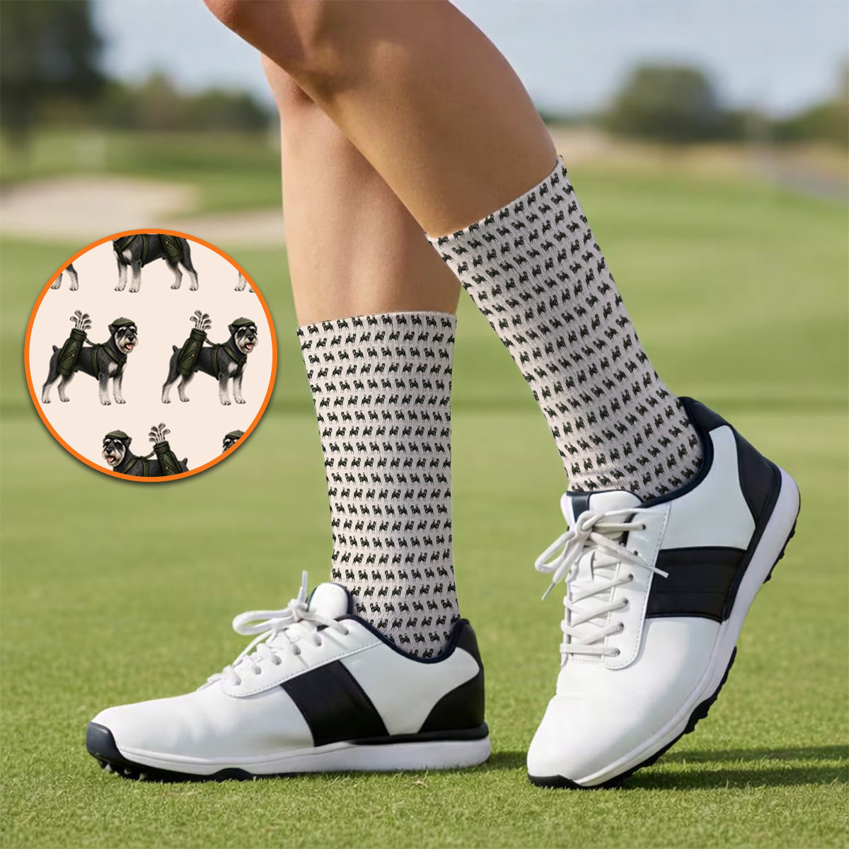 Miniature Schnauzer Golf Cart Sock, Funny Golf Schnauzer Pattern Golf Socks, Gift For Golf Lovers
