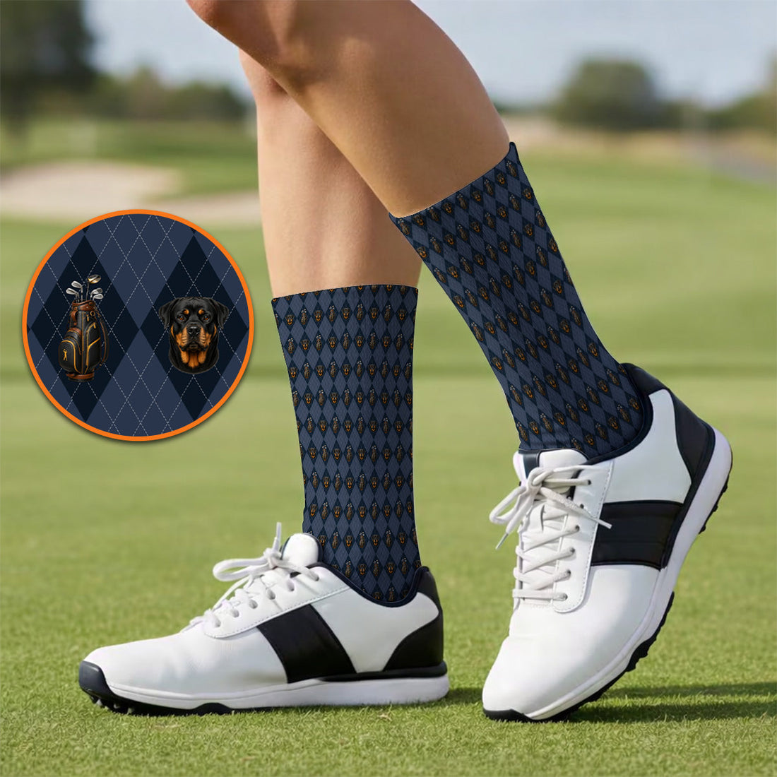 Rottweiler Argyle Pattern Golf Socks, Crazy Rottweiler Golf Sock, Dog Lover Golf Gift