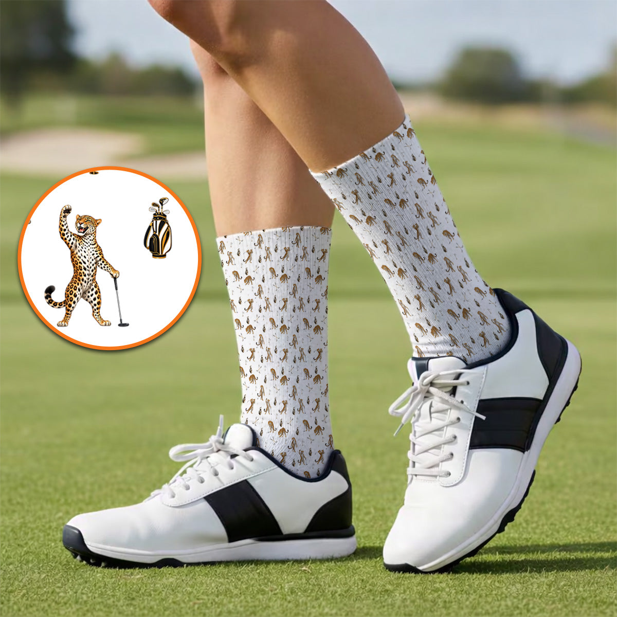 Funny Leopard Golf Socks, Leopard Golf Pattern Sock, Golf Gift For Golfers