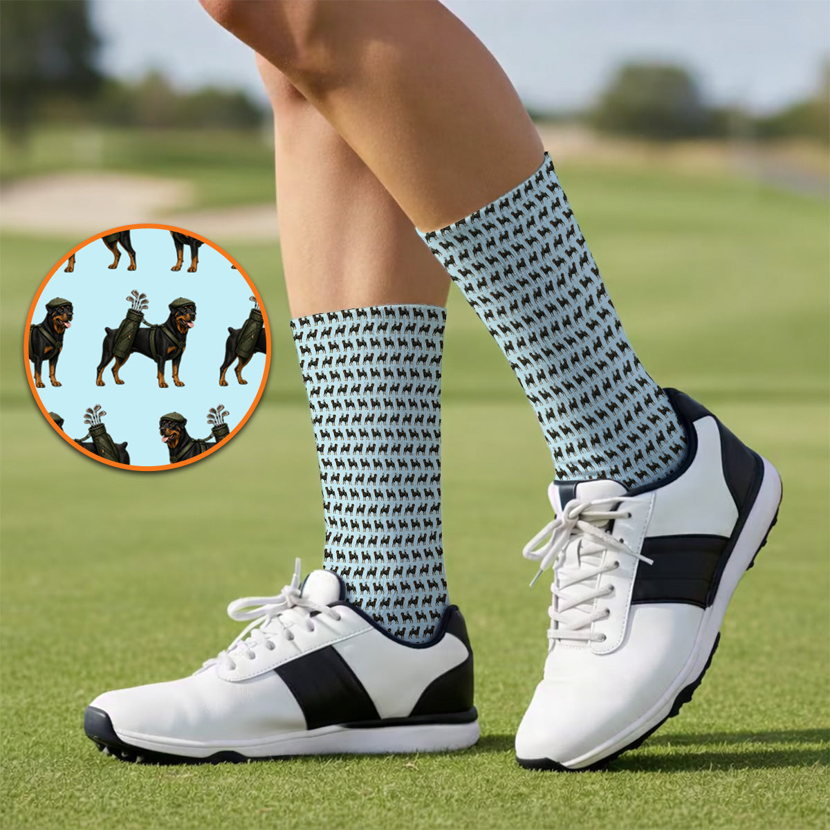 Rottweiler Golf Socks, Rottweiler Dog Golf Pattern Sock, Crazy Golf Gift For Golfer