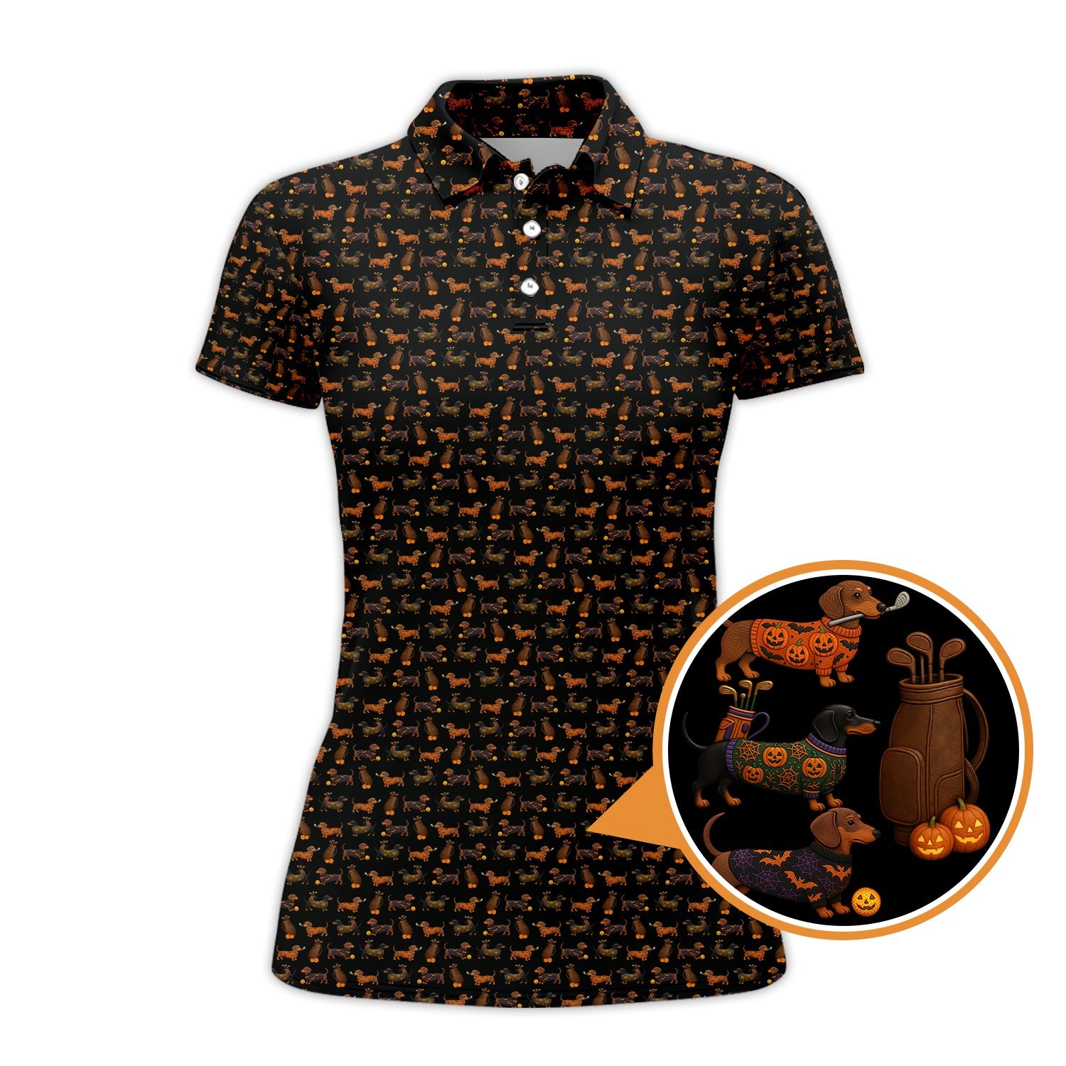 Halloween Golf Shirt, Funny Pattern Golf Shirt, Dachshund Golf Shirt For Men