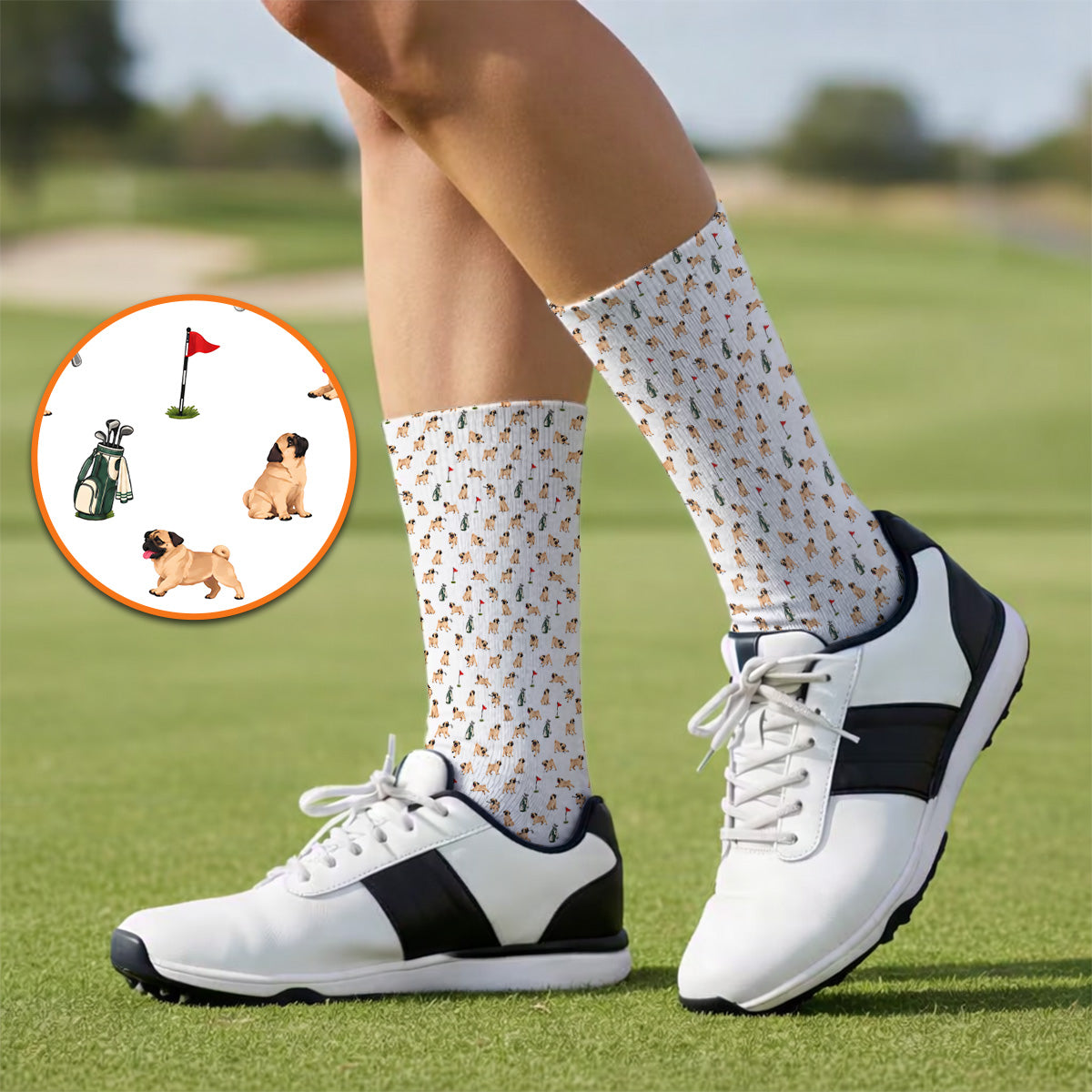 For Dog Lovers Crazy Pug Golf Socks, Pug Pattern Golf Sock, Golf Gift For Golfers