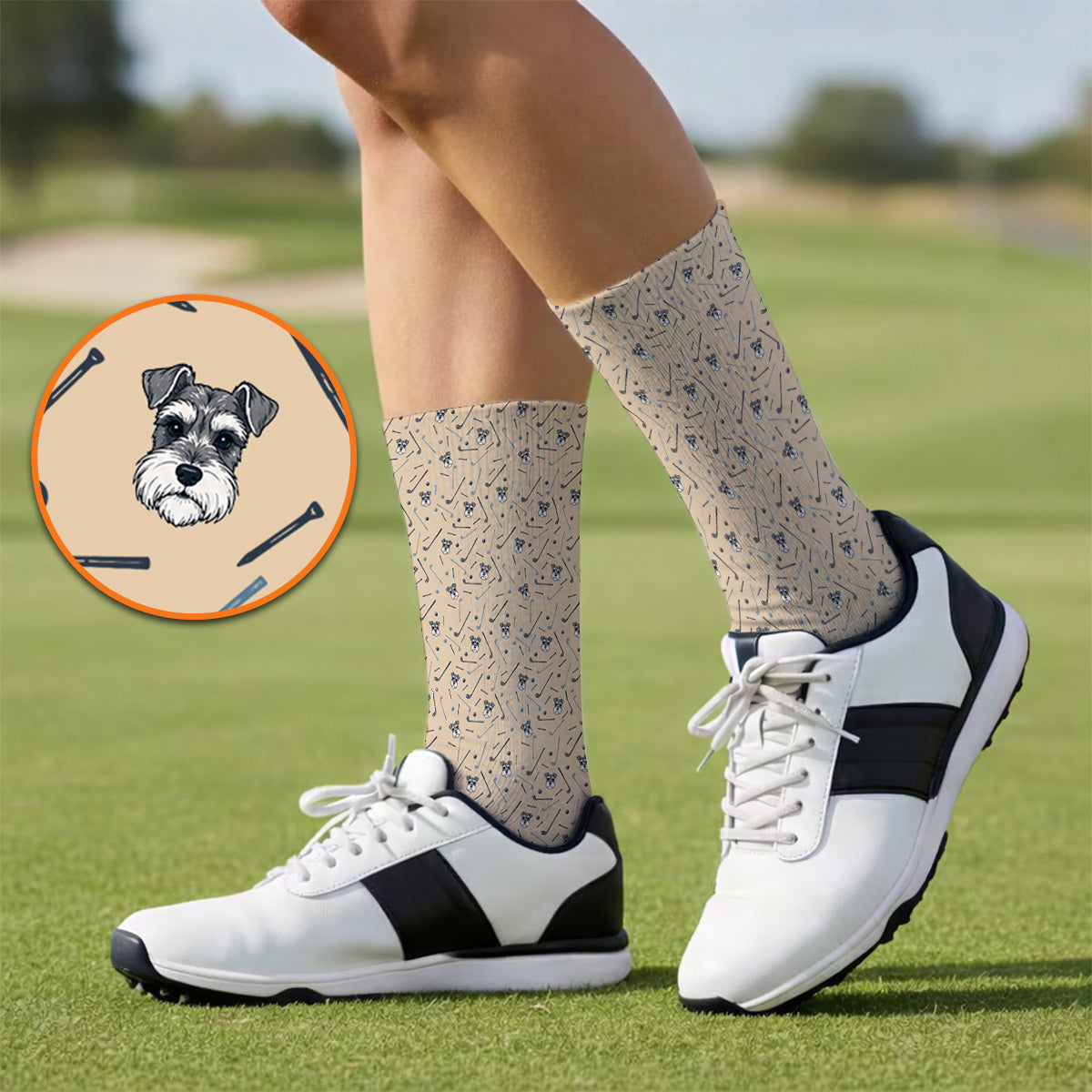 Crazy Miniature Schnauzer Pattern Golf Socks, Mini Schnauzer Golf Sock, Dog Lover Golf Gift