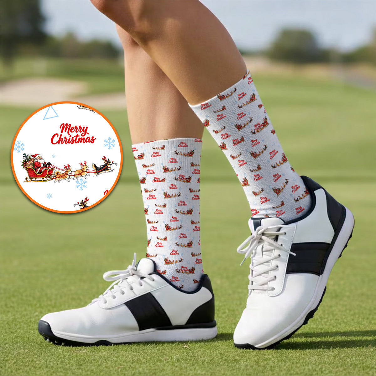 Corgi Christmas Pattern Golf Socks, Funny Corgi Golf Sock, Xmas Golf Gift For Golfers