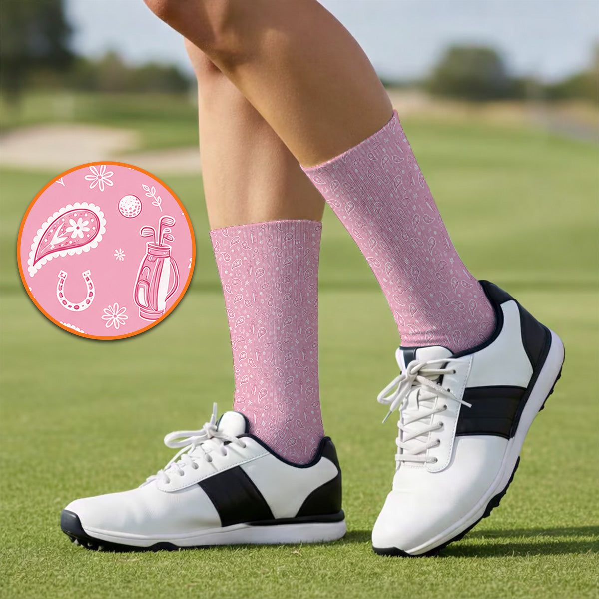 Cowgirl Paisley Pattern Golf Socks, Pink Western Golf Sock, Cute Paisley Golf Gift For Golfers