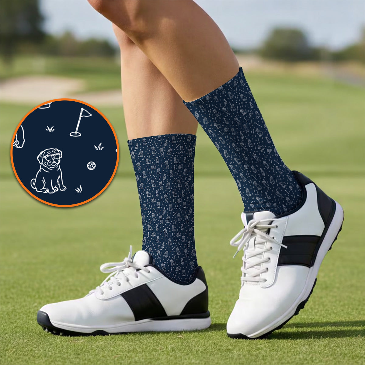 Crazy Pug Golf Socks, Pug Pattern Golf Sock For Dog Lovers, Golf Gift For Golfers