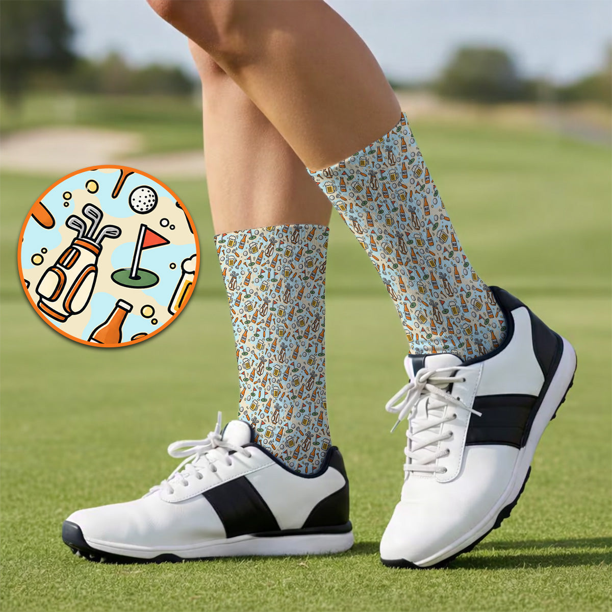 Funny Beer Pattern Golf Socks, Retro Golf Clubs And Beer Golf Sock, Unique Golfing Gift For Golfers