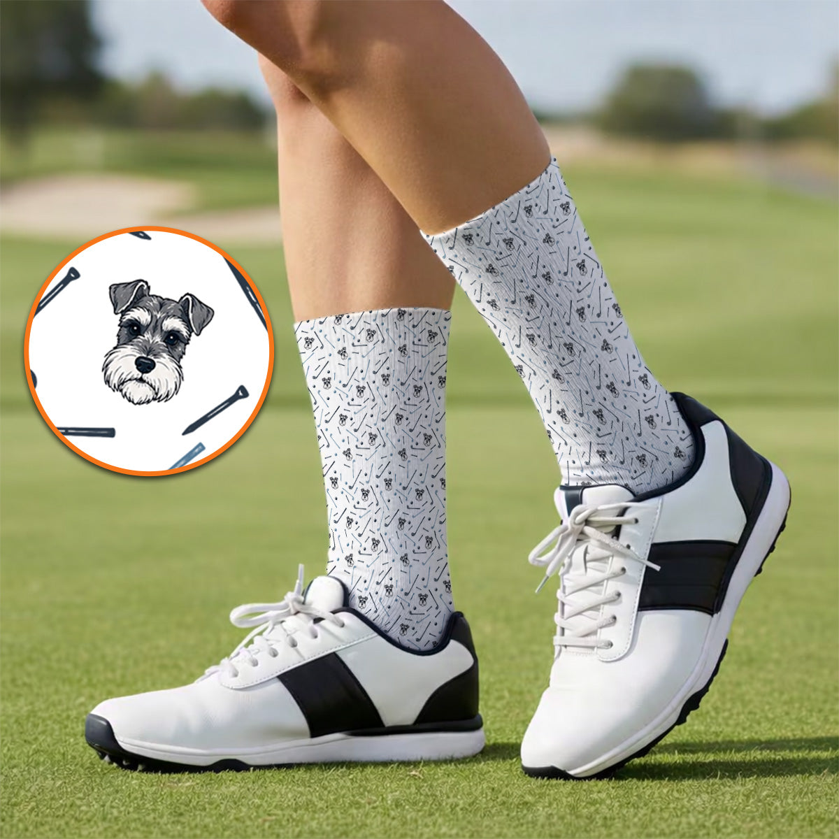Crazy Miniature Schnauzer Pattern Golf Socks, Mini Schnauzer Golf Sock, Dog Lover Golf Gift
