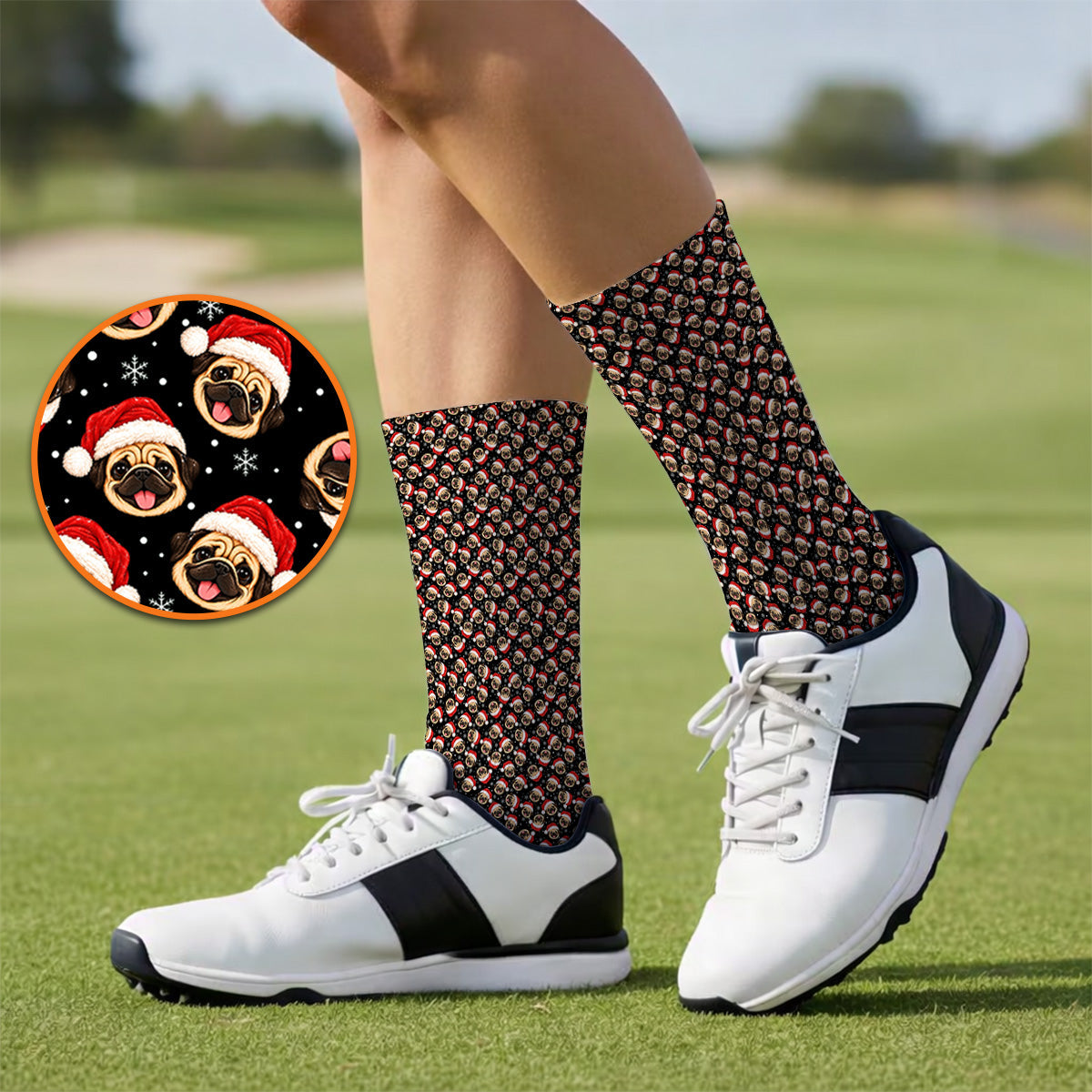 Funny Christmas Pug Golf Socks, Pug Pattern Golf Sock For Dog Lovers, Xmas Golf Gift For Golfers