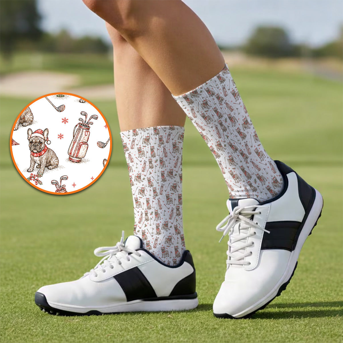 French Bulldog Christmas Golf Socks, Vintage Holiday Dog Pattern Golf Sock, Xmas Golf Gift for Golfers