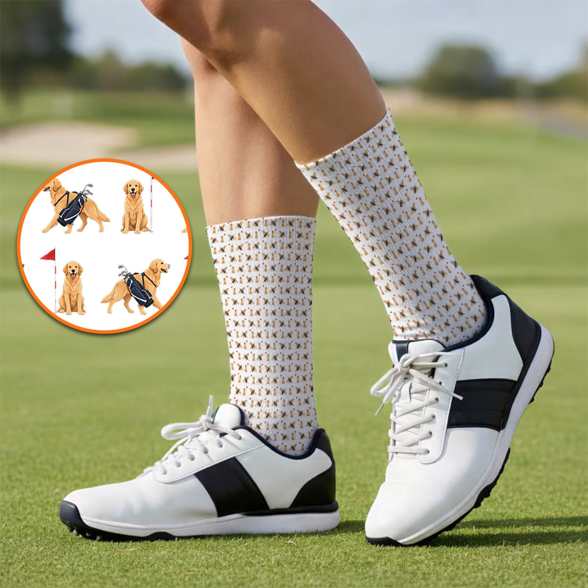 Funny Golden Retriever Golf Sock, Golden Retriever Pattern Golf Socks, Dog Lover Golf Shirt