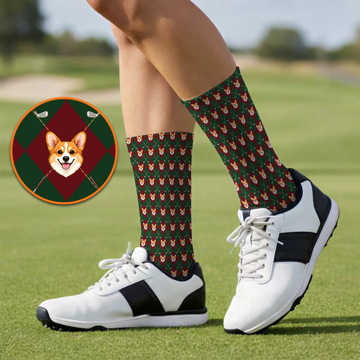 Corgi Christmas Golf Socks, Crazy Corgi Pattern Golf Sock, Xmas Golf Gift For Golfers
