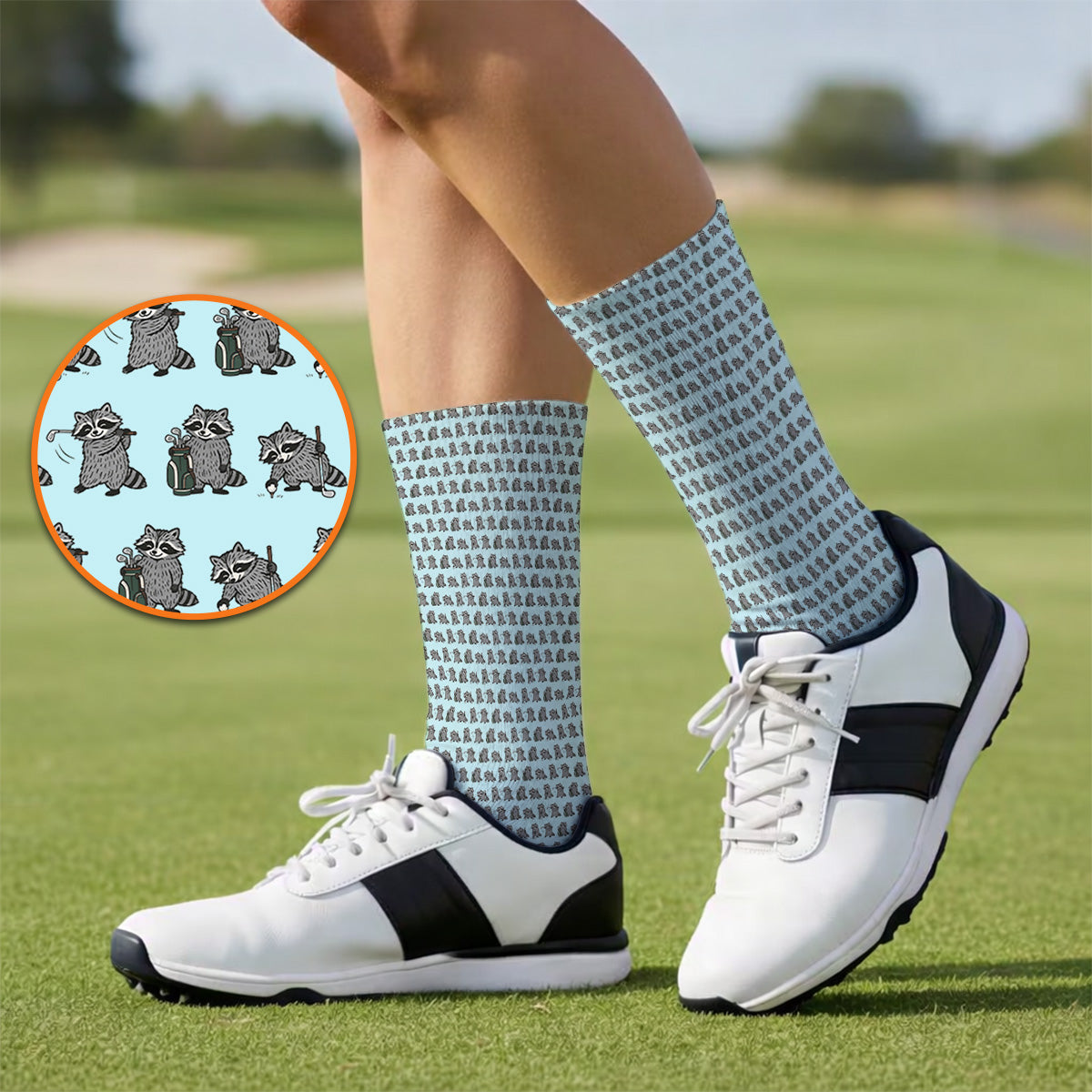 Funny Raccoon Golf Socks, Cute Raccoon Golf Pattern Sock, Golf Gift for Golf Lovers
