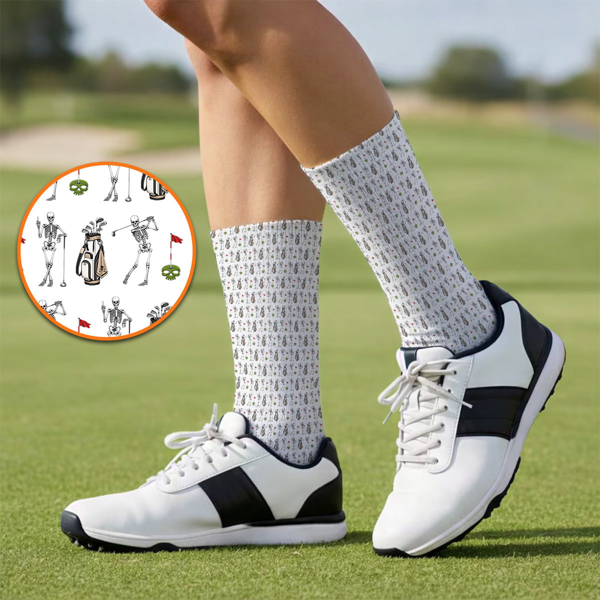 Skeleton Pattern Golf Socks, Funny Skeleton Golf Sock, Golf Gift For Golfer