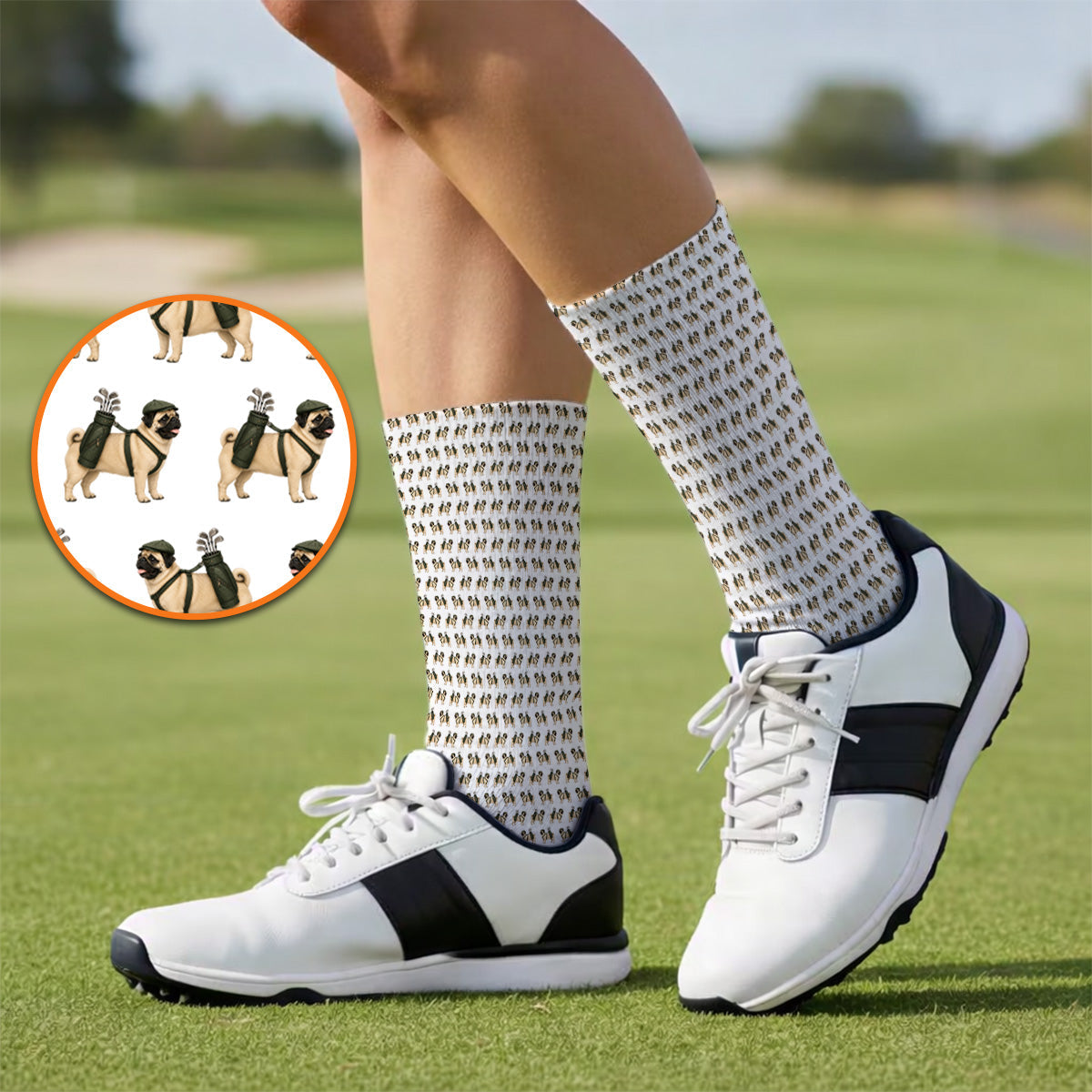 Pug Pattern Golf Socks, Funny Pug Golf Sock, Dog Lover Golf Gift