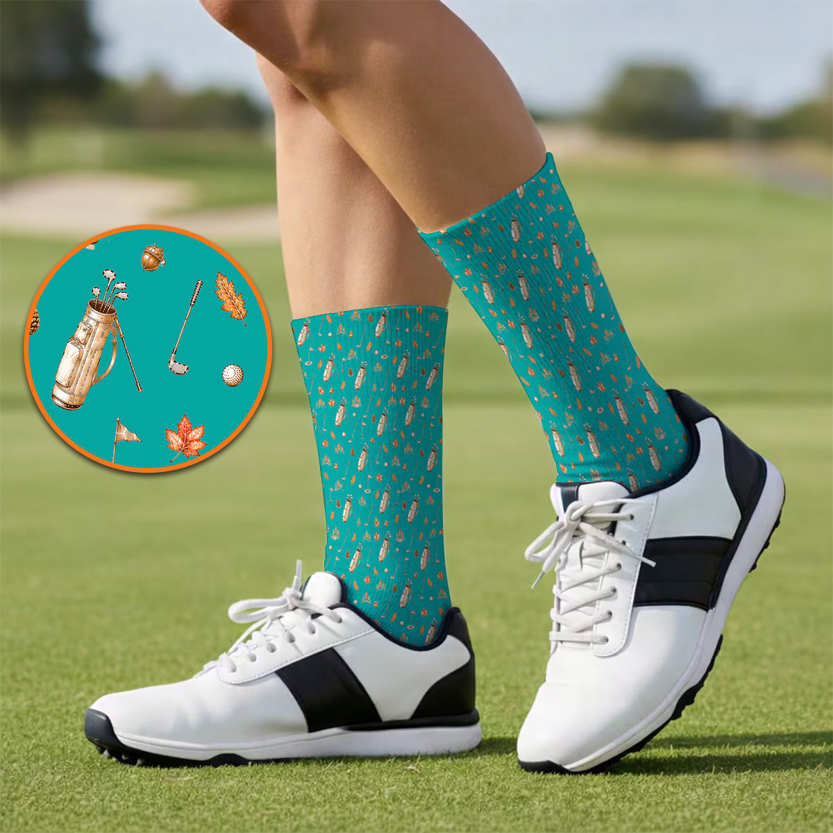 Vintage Squirrel Golf Socks, Autumn Golf Fall Pattern Sock, Golf Gift For Golfer