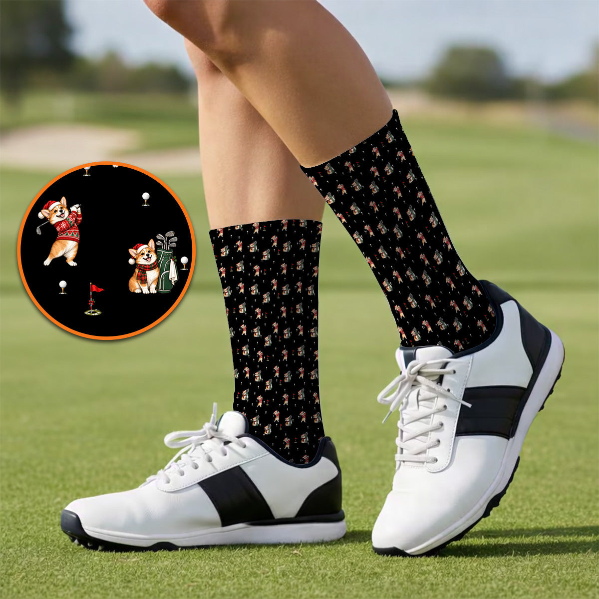 Crazy Corgi Christmas Golf Socks, Xmas Corgi Pattern Golf Sock, Golf Gift For Golfers