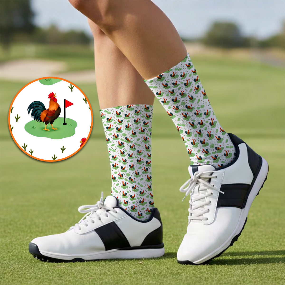 Crazy Rooster Golf Socks, Rooster Pattern Golf Sock For Chicken Lovers, Golf Gift For Golfers
