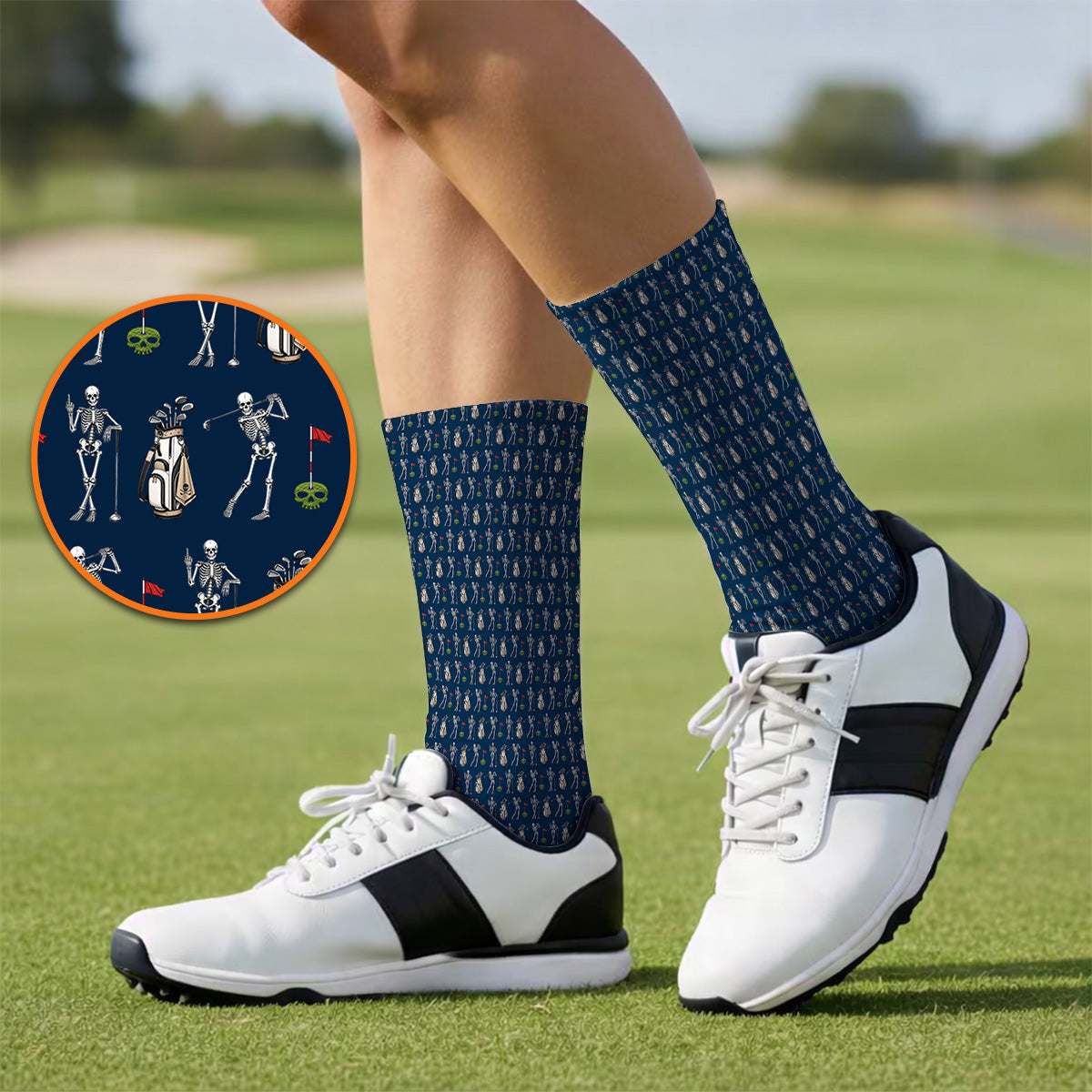 Skeleton Pattern Golf Socks, Funny Skeleton Golf Sock, Golf Gift For Golfer