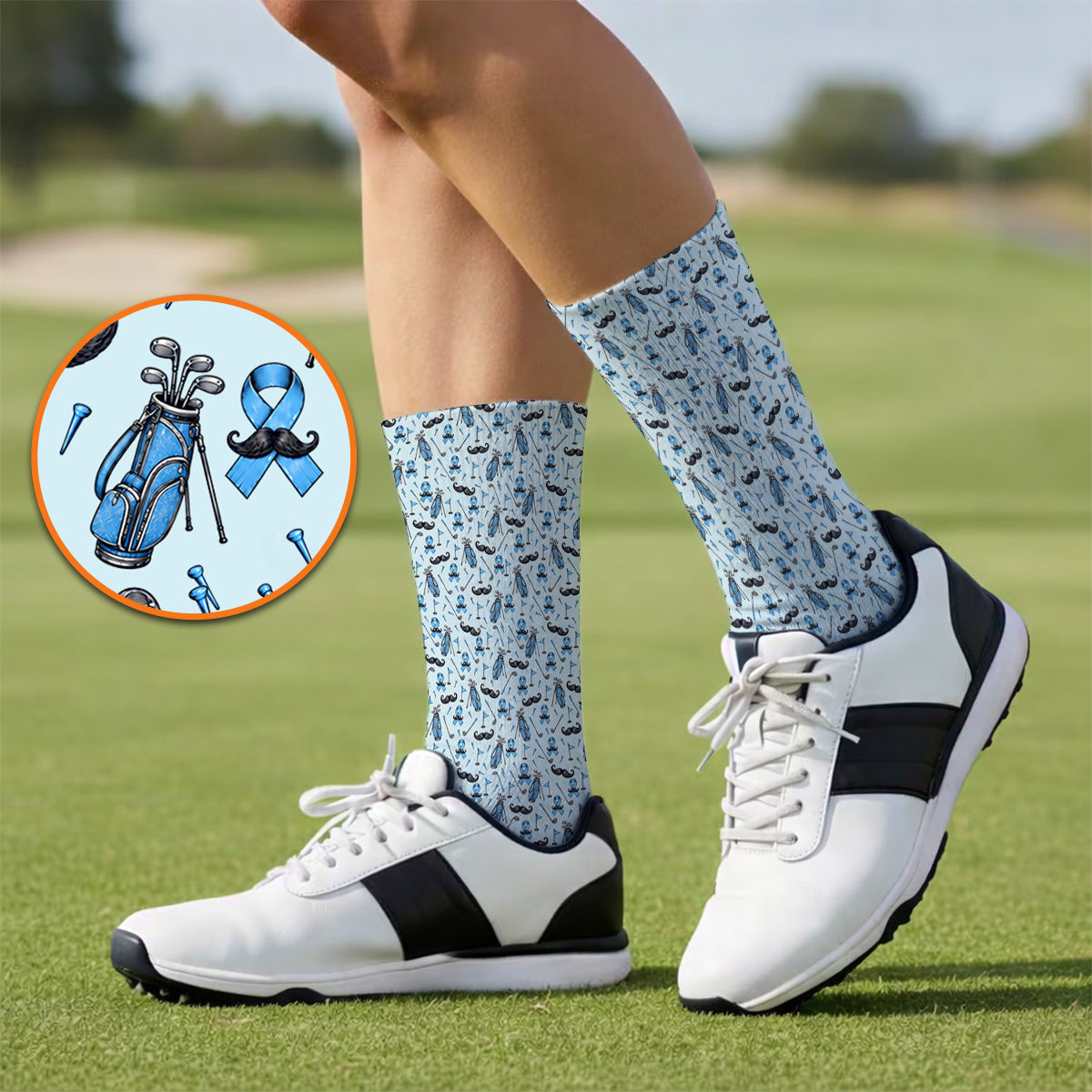 Prostate Cancer Golf Socks, Blue Ribbon Pattern Golf Sock, Crazy Golf Gift For Golfers