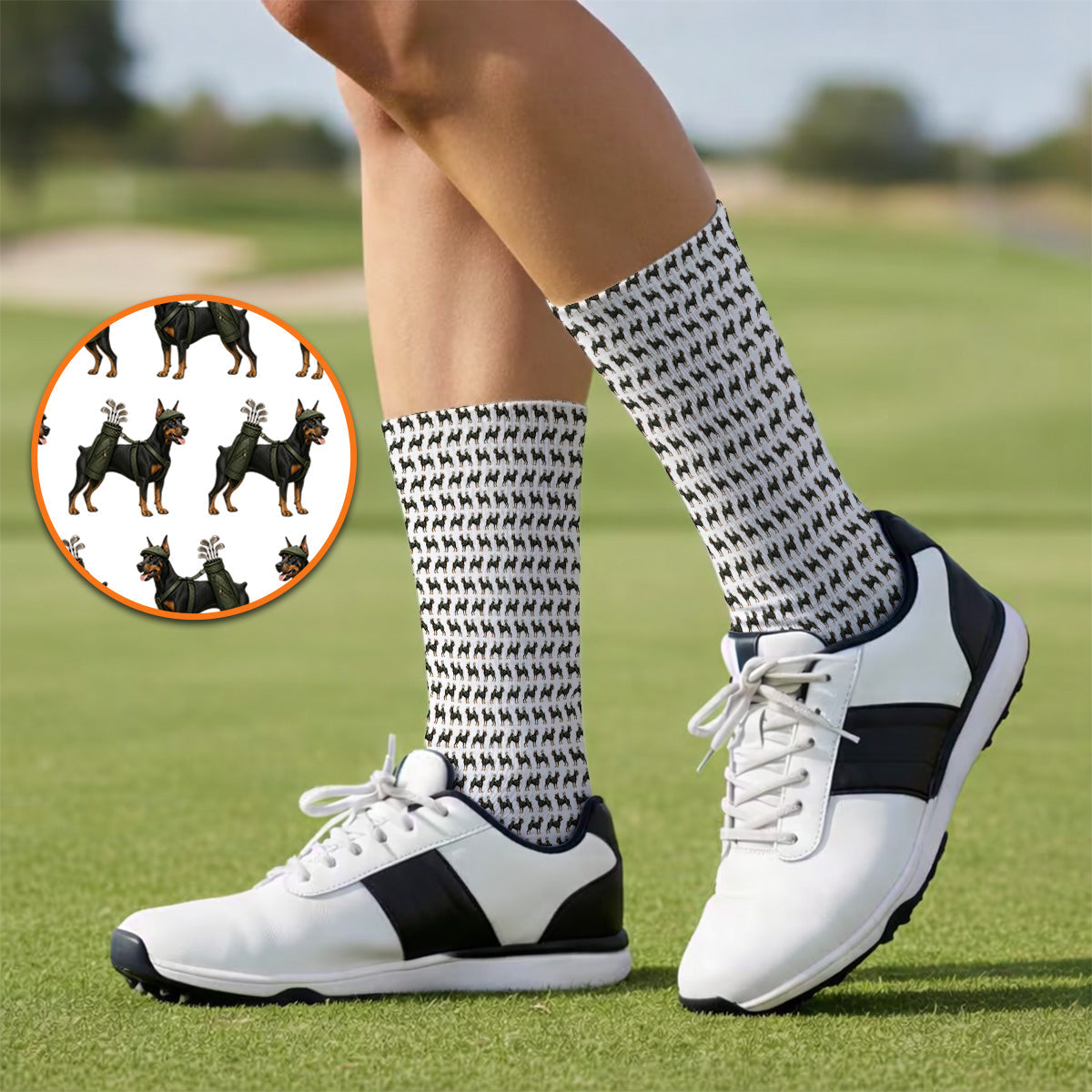 Doberman Golf Socks, Crazy Doberman Pattern Golf Sock, Dog Lover Golf Gift