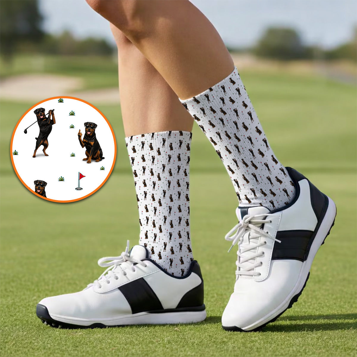 Rottweiler Golf Pattern Socks, Funny Rottweiler Playing Golf Sock, Dog Lover Gift For Golfer