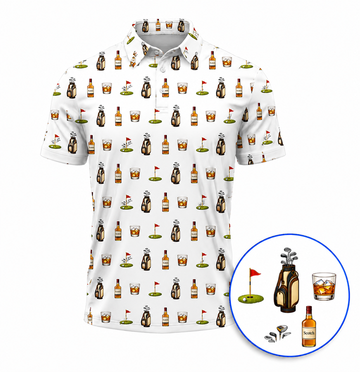 Funny Scotch Whisky Pattern Golf Shirt, Crazy Golf Polos For Men, Golf Gift For Golfer