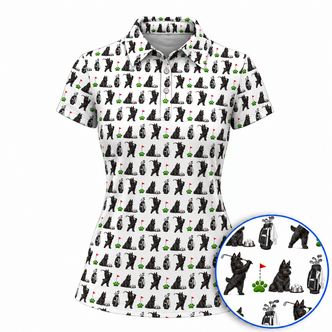 Scottish Terrier Golf Pattern Polos, Crazy Scottish Terrier Golf Shirt, Golf Gift for Golfers