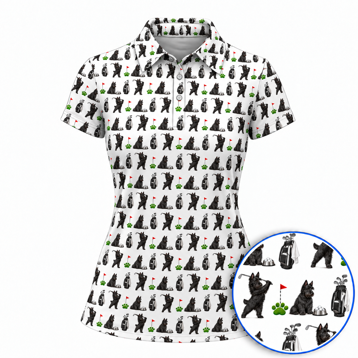 Scottish Terrier Golf Pattern Polos, Crazy Scottish Terrier Golf Shirt, Golf Gift for Golfers