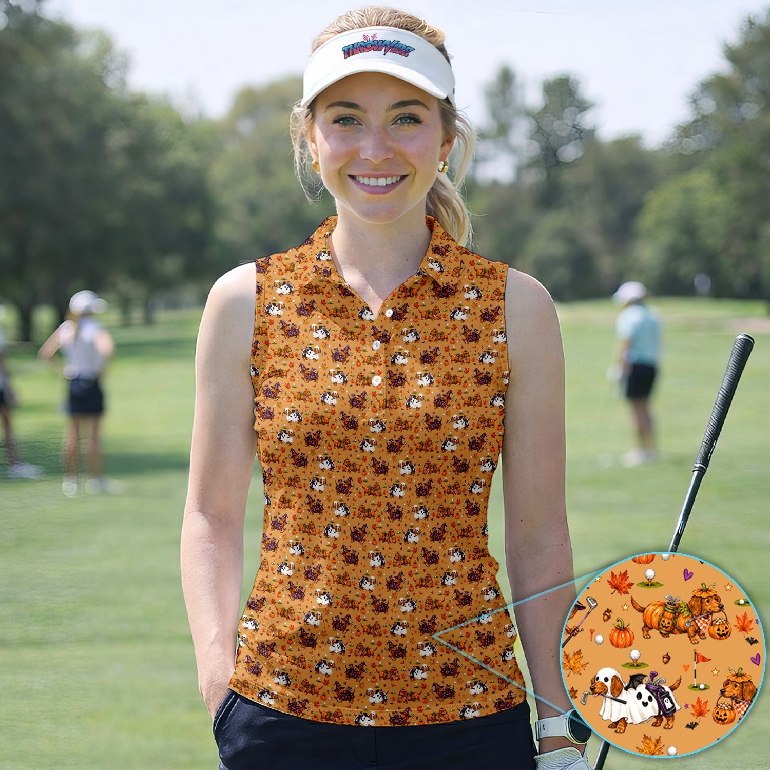 Halloween Dachshund Golf Polo Shirt for Women – Funny Spooky Wiener Dog Golfer Polo